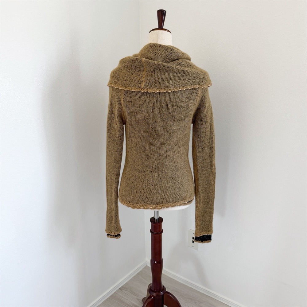 VTG Mac & Jac Sweater Womens Medium Brown Mohair Cowl Neck Beaded Fairy Grunge - Picture 4 of 10